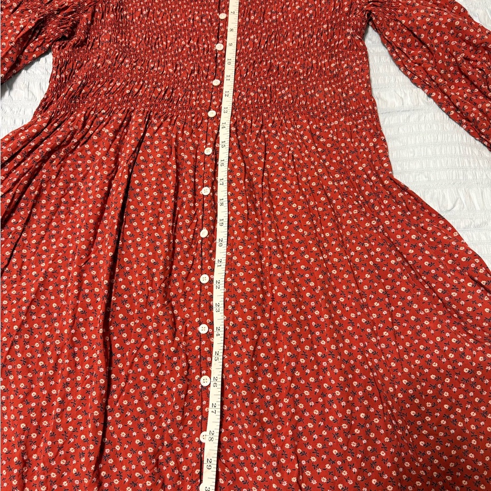 Madewell Red Smocked Long Sleeve Dress - Picture 8 of 8
